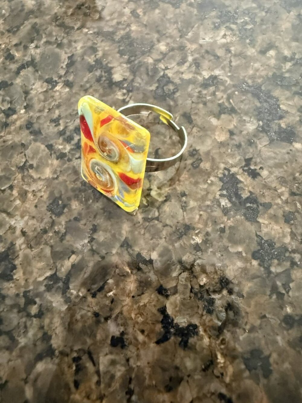 Multicolor Handcrafted Adjustable Rectangular Glass Art Ring - Picture 5 of 6